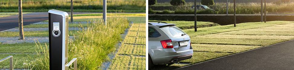 e-charging station and fully permeable lawn grid (TTE) | photos